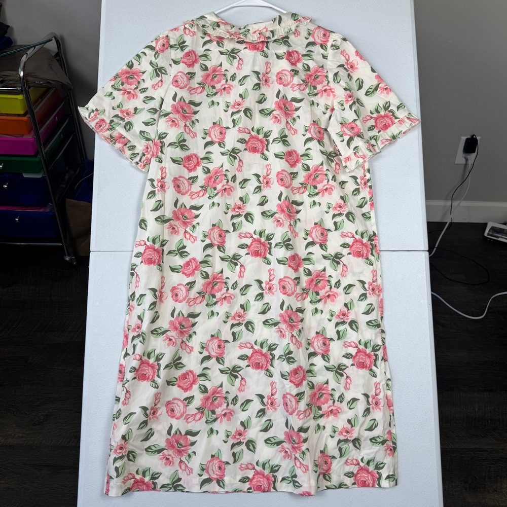 National Floral Snap Front House Dress Pink Rose Cotton Lounger M 24079 - Picture 2 of 9